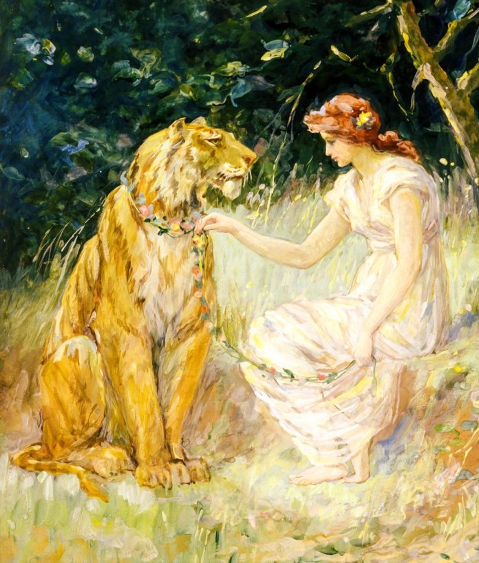 An image reminding The Lady, or The Tiger? By Frank Richard Stockton