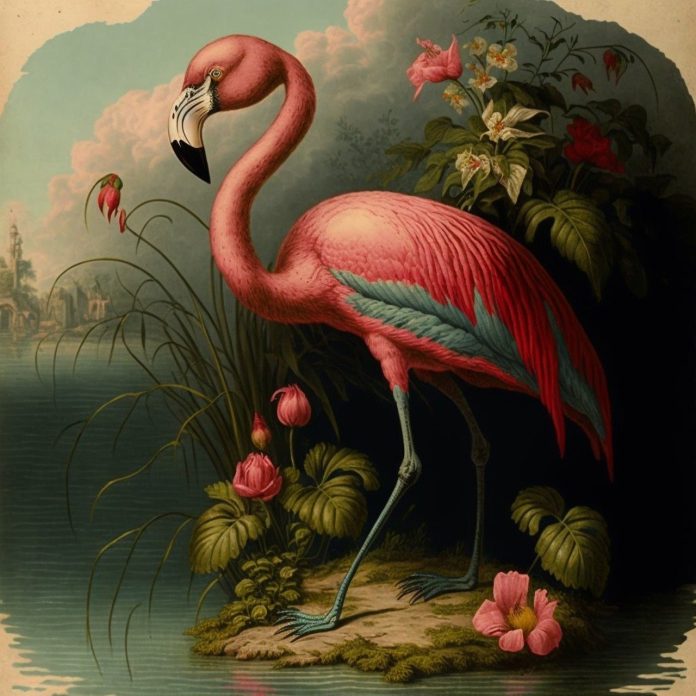 pink flamingoes are a part of the landscape in Eleonora By Edgar Allan Poe