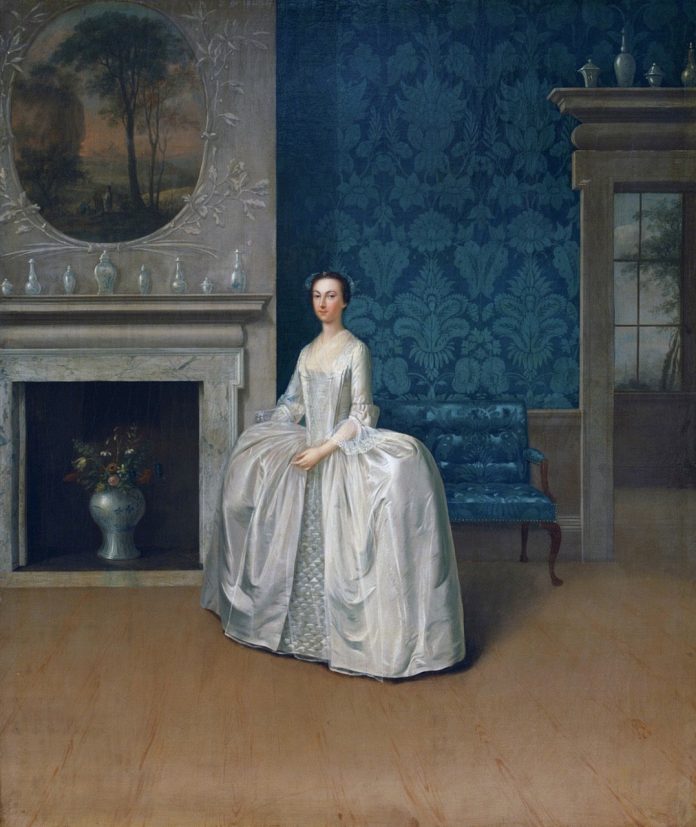 A stunning oil painting of a lady portrait reminiscent of The Woman in White by Wilkie Collins.
