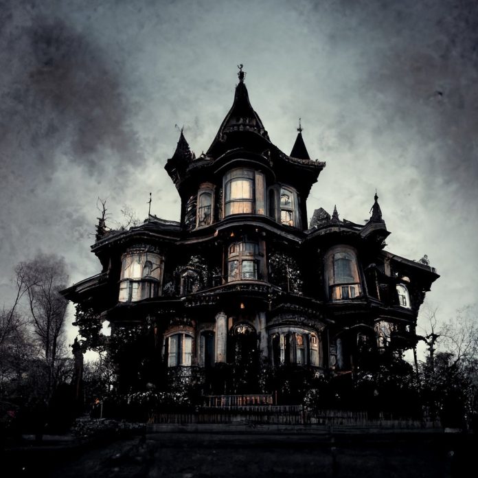 A gloomy and spooky house similar to the one in The Ghost Of Guir House By Charles Willing Beale