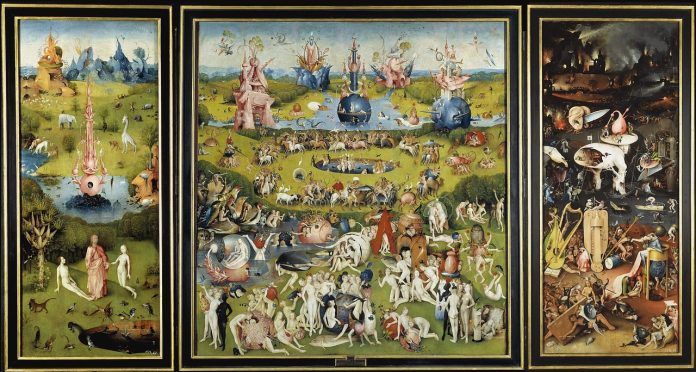 Painting by Hieronymus Bosch that evokes a sense of a frenzy of delights.