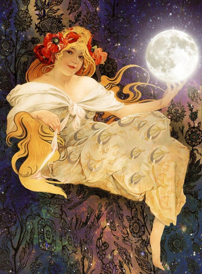 An art nouveau illustration reminiscent of The Glimpses Of The Moon by Edith Wharton