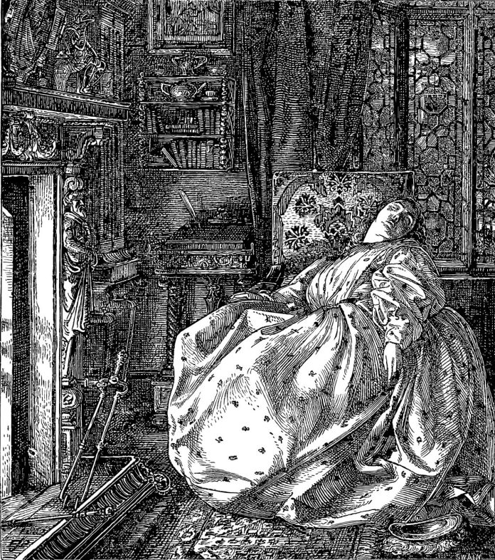 An illustration of a fainted lady resembling Gabrielle in The Stretton Street Affair by William Le Queux