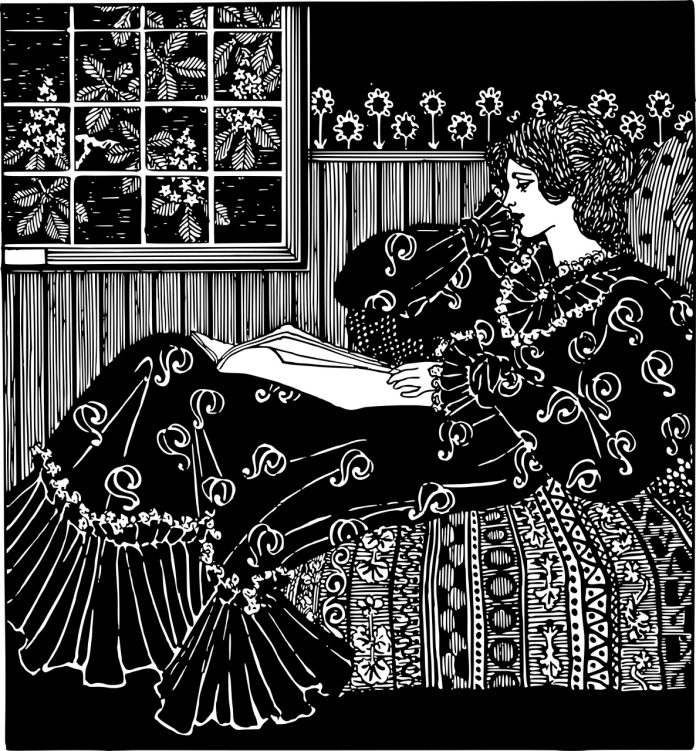 A vintage illustration of a lady evocative of Miss Or Mrs.? By Wilkie Collins