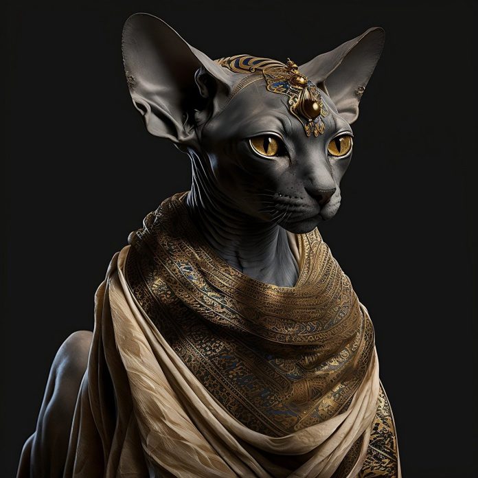 An AI image of an ancient Egypt cat evocative of The Jewel Of Seven Stars By Bram Stoker