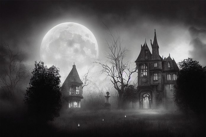 An eerie image of a haunted house evocative of the Gothic atmosphere of The House of Whispers Book By William Le Queux