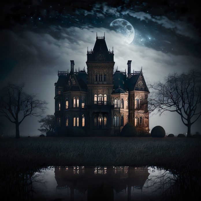 An image depicting a haunted mansion evocative of The House of the Seven Gables by Nathaniel Hawthorne