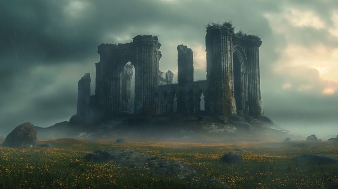 An image of magic ruins evocative of the poem The Enchanted Ruins