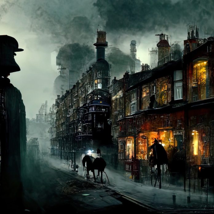 A vintage illustration of Old Victorian London, the backdrop of the novel David Copperfield by Charles Dickens