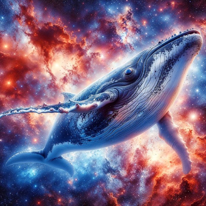 An imaginary image of a space whale reminiscing the book Moby-Dick by Herman Melville