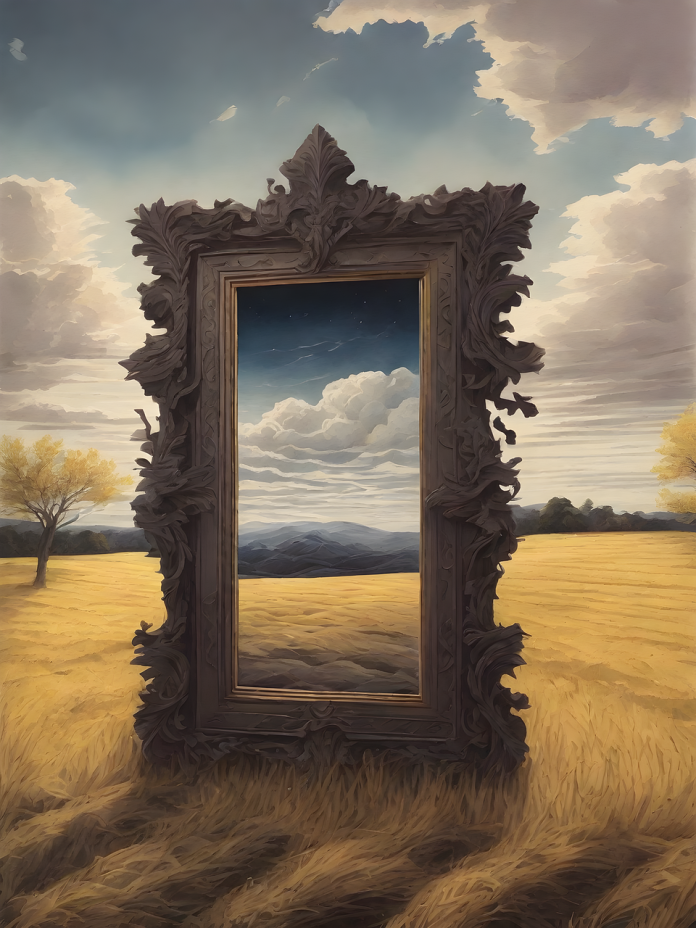 A mirror in fantasy world evoking the poem The Mirror of Despair